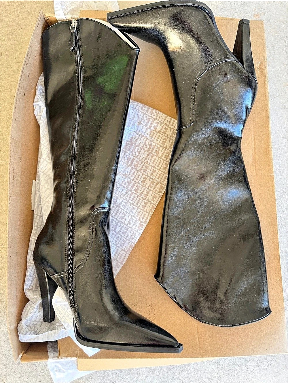 Steve Madden Nitro Black Leather Knee-High Boot